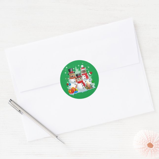 Sticker Rond Chat Snowman Père Noël Christmas Light Chat Maman  (Enveloppe)