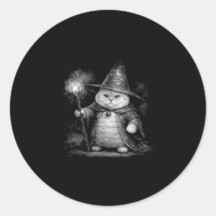 Sticker Rond Chat sorcier magie fantaisie drôle vintage tabby m