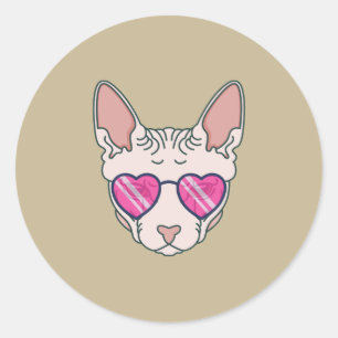 Sticker Rond Chat Sphinx Lunettes de soleil rose