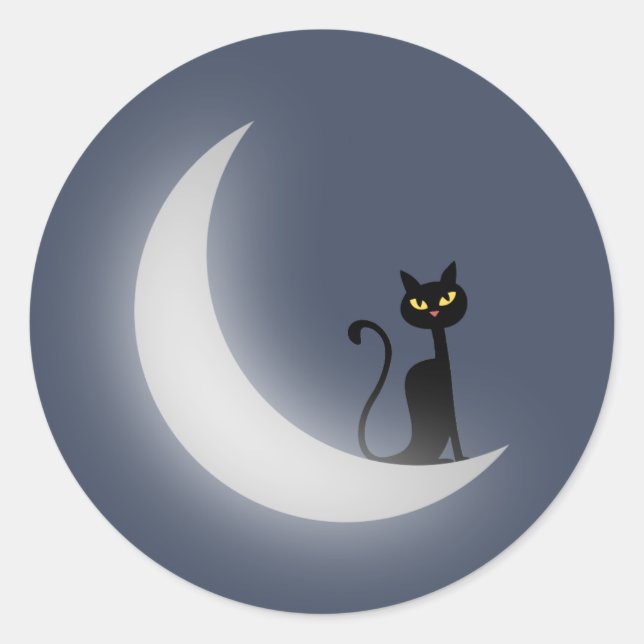 Sticker Rond Chat sur la Lune (Devant)