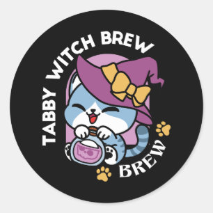 Sticker Rond Chat Tabby Halloween – Chapeau de Sorcière & Art d