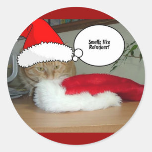 Sticker Rond Chat Tabby Orange de Noël