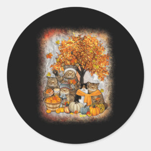 Sticker Rond Chat Thanksgiving Citrouille Automne Halloween Cha