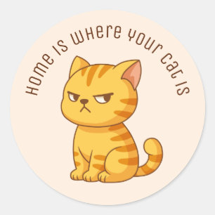 Sticker Rond Chat tigré orange grincheux texte personnalisé bei