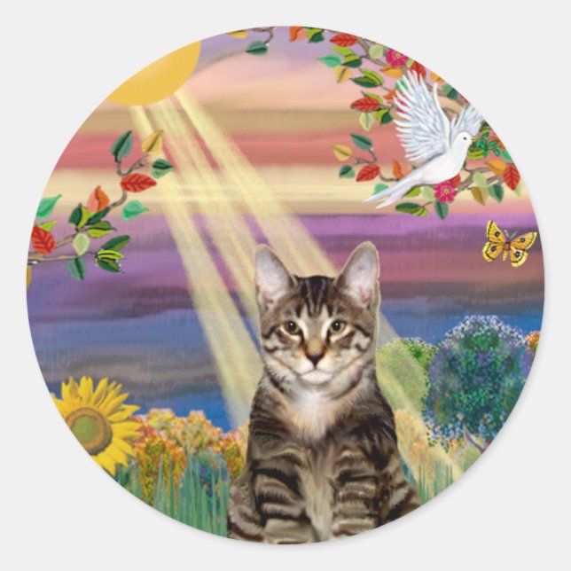 Sticker Rond Chat (Tigre) - Soleil d'automne (Devant)