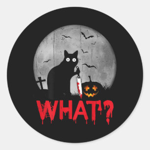 Sticker Rond Chat What_ Chat Noir Meurtrier Avec Couteau Hallow