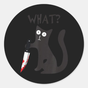 Sticker Rond Chat What_ Drôle Chat Noir Chat Meurtrier Avec Cou