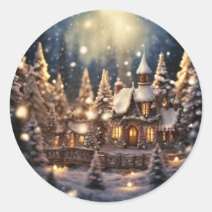 Sticker Rond Château de fée de Noël inspiré