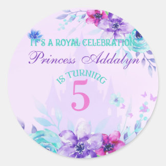 Sticker Rond Château de princesse floral magnifique aquarelle