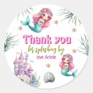 Sticker Rond Château de sirène rose anniversaire
