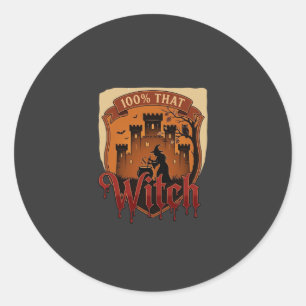Sticker Rond Château de sorcière Chaudron Hibou Chauves-souris_