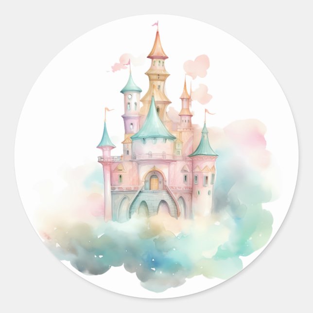 Sticker Rond Château de Watercolor (Devant)