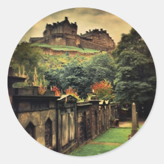 Sticker Rond Château d'Édimbourg - Style antique