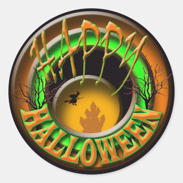 Sticker Rond Château des Sorcières Halloween salutation (Devant)