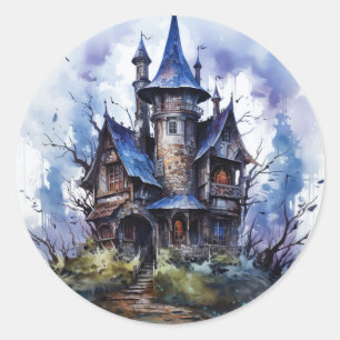 Sticker Rond Château hanté Thème Halloween