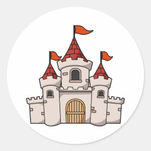 Sticker Rond Château médiéval de bande dessinée rouge et