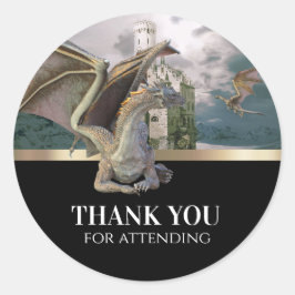 Sticker Rond Château médiéval de Dragon de Bronze Anniversaire 