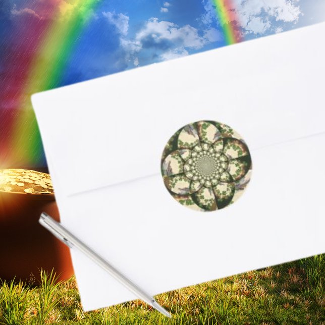 Sticker Rond Château vintage de Blarney & Kaleidoscope Shamrock (Vintage Blarney Castle & Shamrocks Kaleidoscope Classic Round Sticker)