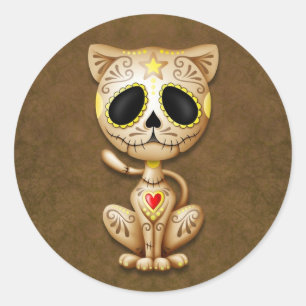 Sticker Rond Chaton à sucre Zombie Brown