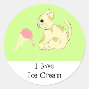 Sticker Rond Chaton avec cône de glace