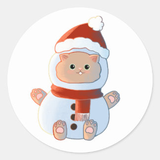 Sticker Rond Chaton en tenue de neige