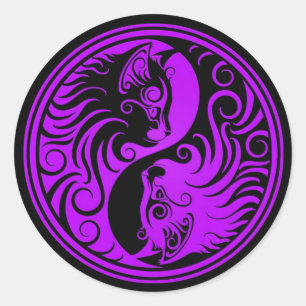 Sticker Rond Chatons pourpres et noirs de Yin Yang