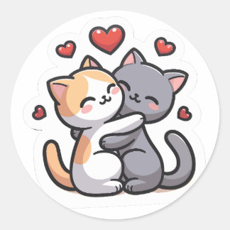 Sticker Rond Chats amoureux en Embrace