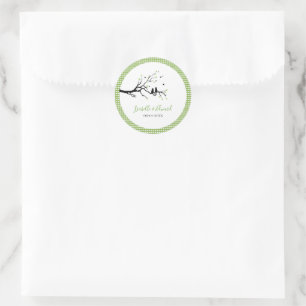 Sticker Rond Chats Amoureux Motif Gingham Vert & Blanc Noms