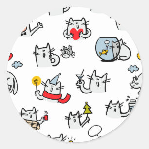 Sticker Rond Chats amusants, lait et magie.