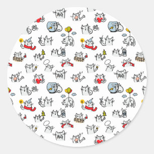 Sticker Rond Chats amusants, lait et magie.