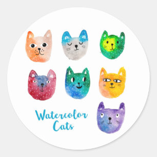 Sticker Rond Chats aquarelles et amis