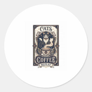 Sticker Rond Chats Café Répéter Chat Café Vintage Vector Art S