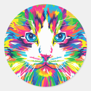 Sticker Rond Chats colorés Art esthétique Chat Pictures Chat Ar