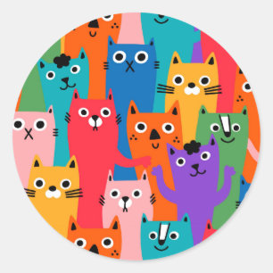 Sticker Rond Chats colorés motif