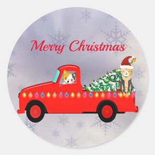Sticker Rond Chats de Camion Rouge Cute Noël