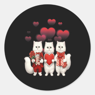 Sticker Rond Chats de la Saint-Valentin mignons tenant des cœur
