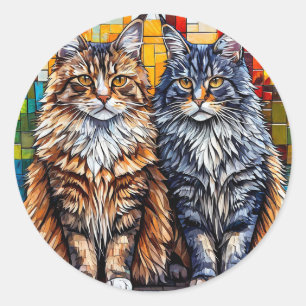 Sticker Rond Chats de race Maine Coon