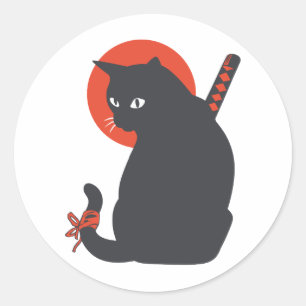 Sticker Rond Chats en guerrier Samurai - Choisir la couleur arr