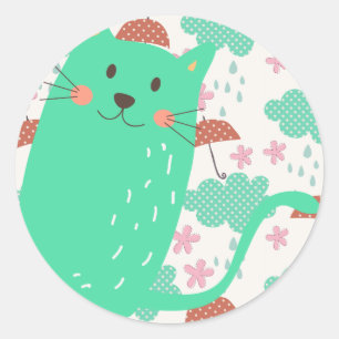Sticker Rond Chats en pluie