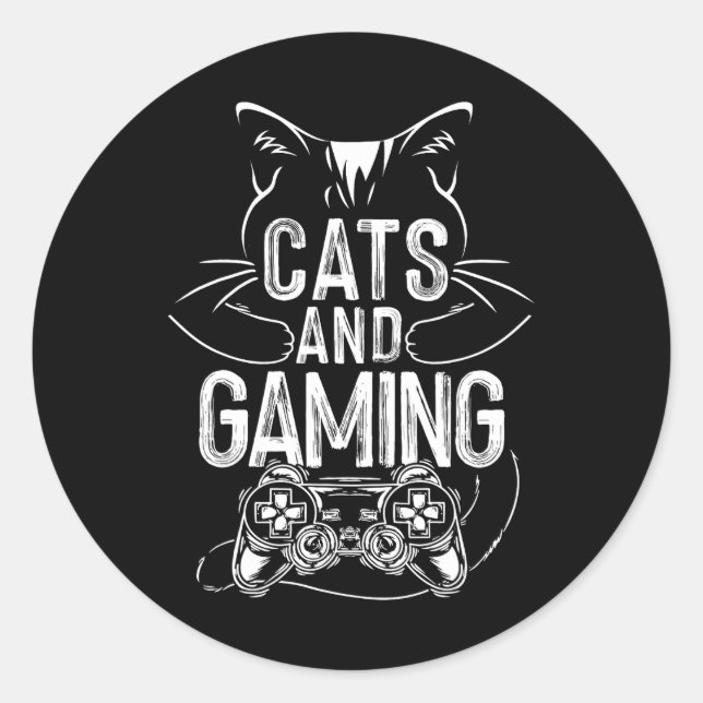 Sticker Rond Chats Et Jeu Drôle Pour Gamer Amoureux des chats C (Devant)