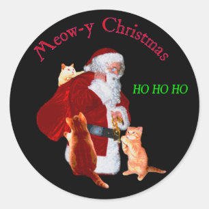 Sticker Rond Chats et Père Noël