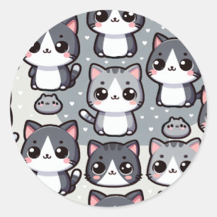 Sticker Rond Chats gris Tuxedo