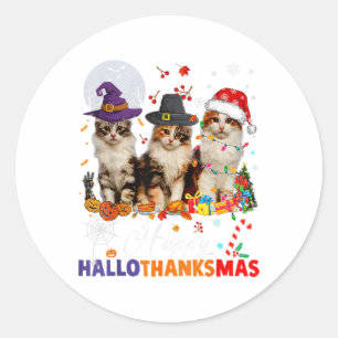 Sticker Rond chats halloween Noël heureux hallothanksmans merci