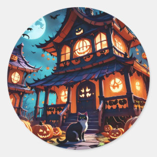 Sticker Rond Chats Haunted Fun House