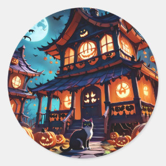 Sticker Rond Chats Haunted Fun House