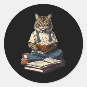 Sticker Rond Chats Lire Un Livre Graphique Chat Kitten Amateurs