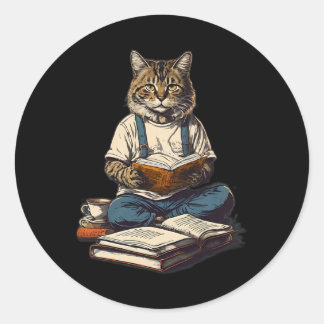 Sticker Rond Chats Lire Un Livre Graphique Chat Kitten Amateurs