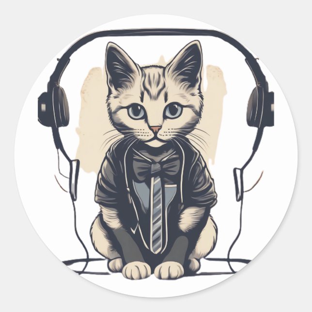 Sticker Rond chats mignons et drôles portant des vêtements (Devant)