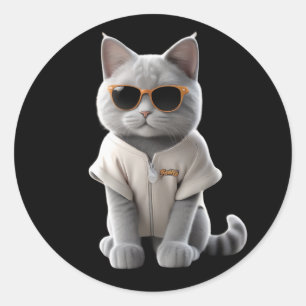 Sticker Rond chats mignons et drôles portant des vêtements