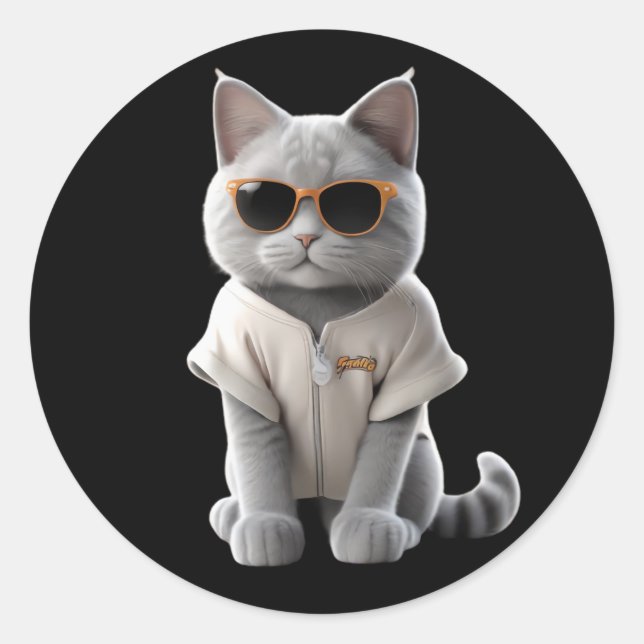 Sticker Rond chats mignons et drôles portant des vêtements (Devant)